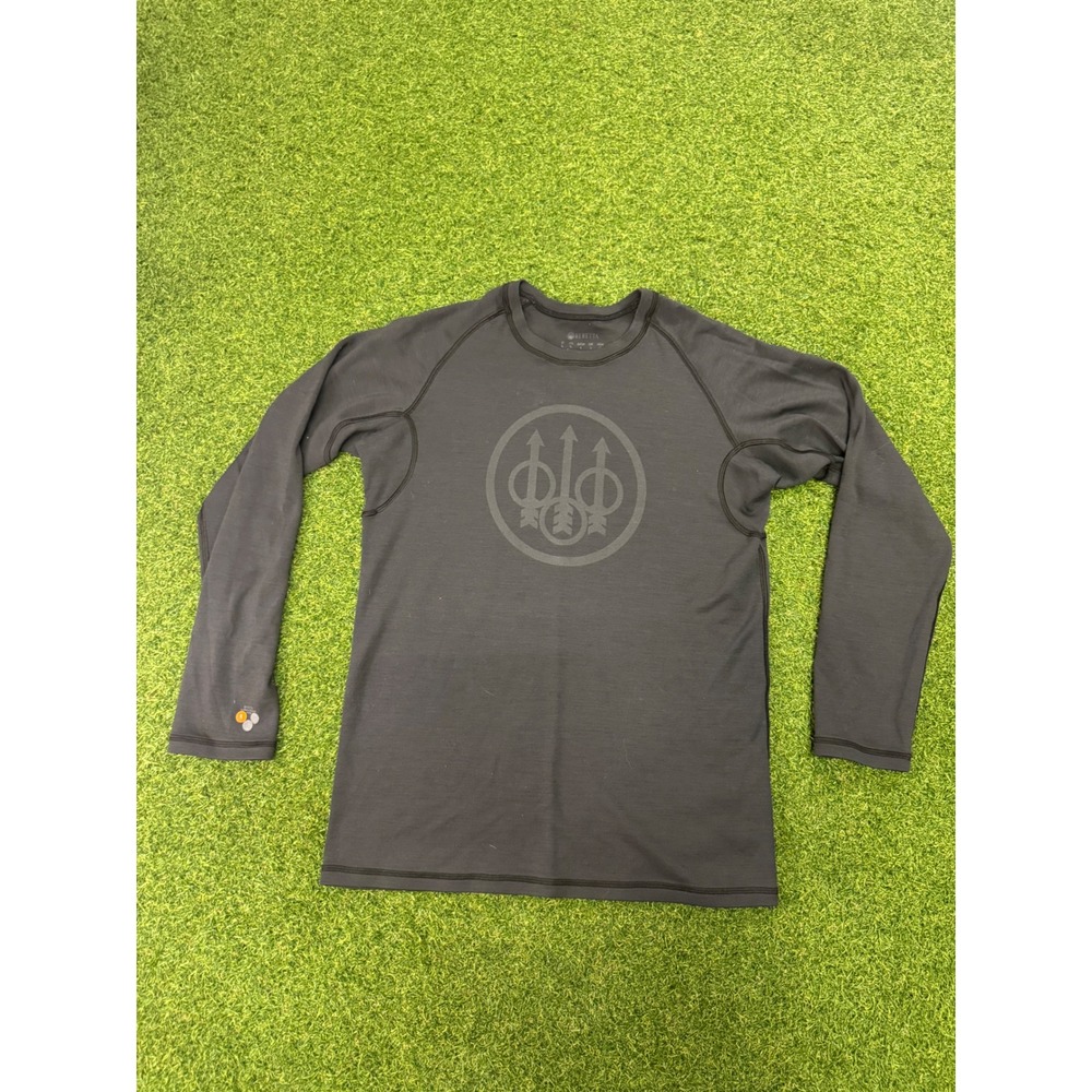 Beretta Mens 100% Wool Long Sleeve Base Layer Shirt Black Size Medium Italy